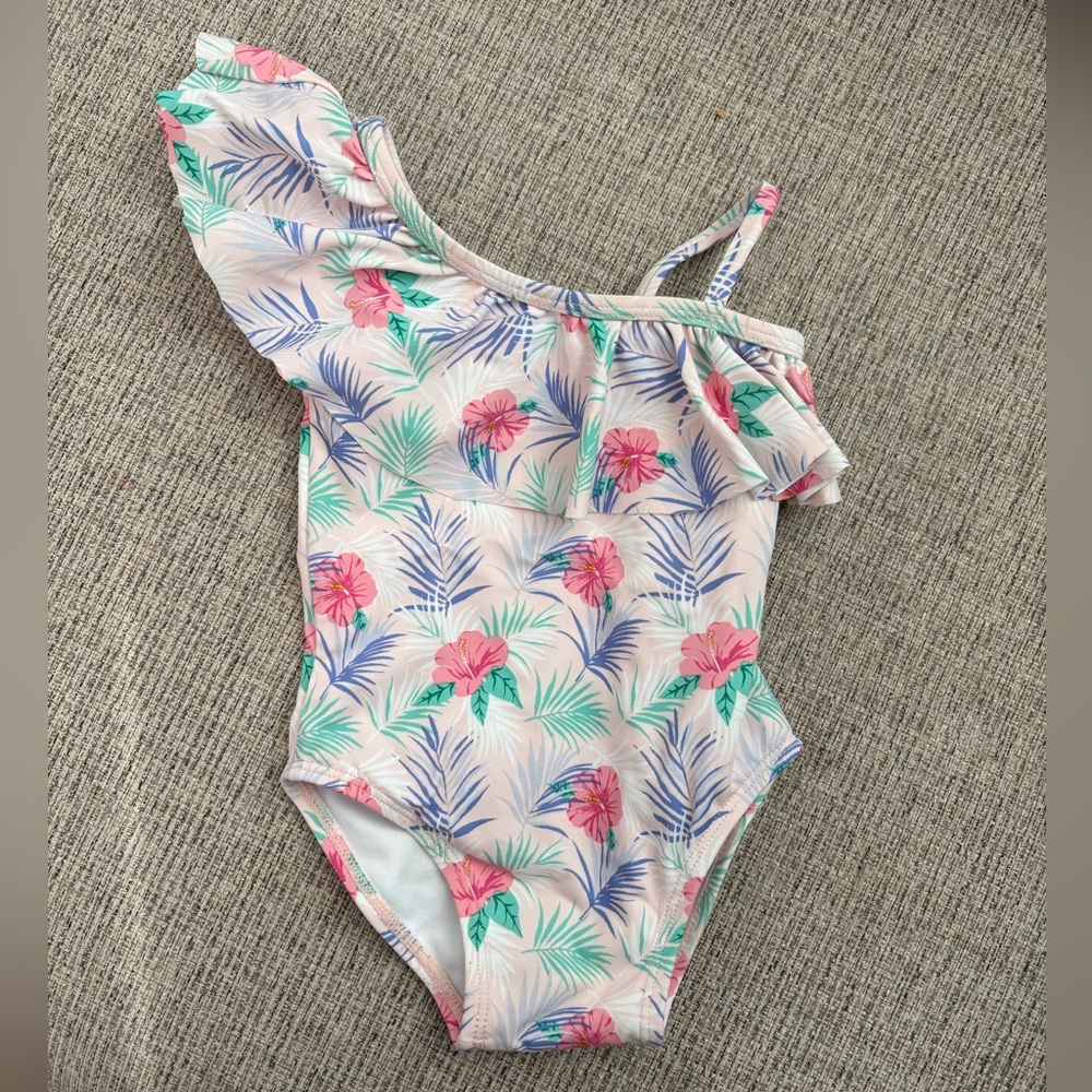 Janie and Jack Pink Floral One Shoulder Swimsuit